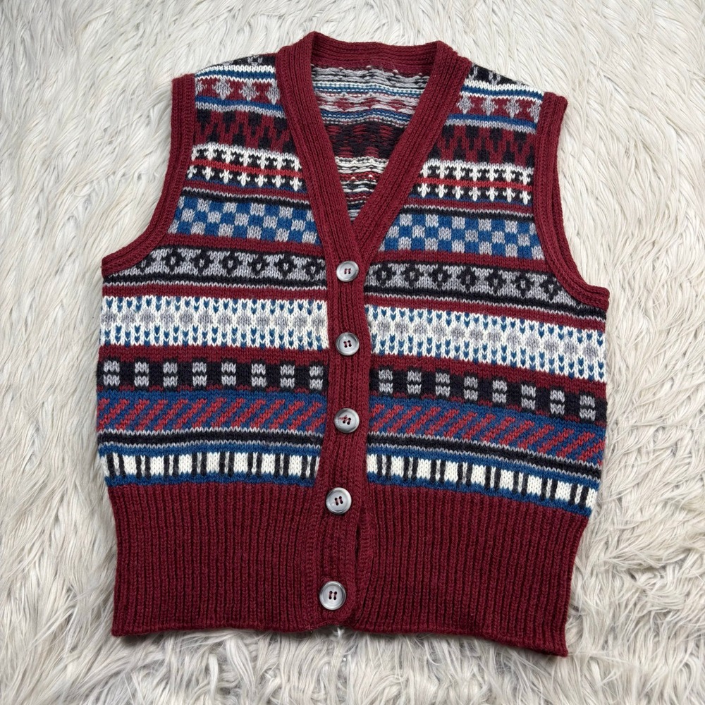 Vintage Women's XS Geo Stripe V-Neck Button Front Vest Preppy Academia Heritage